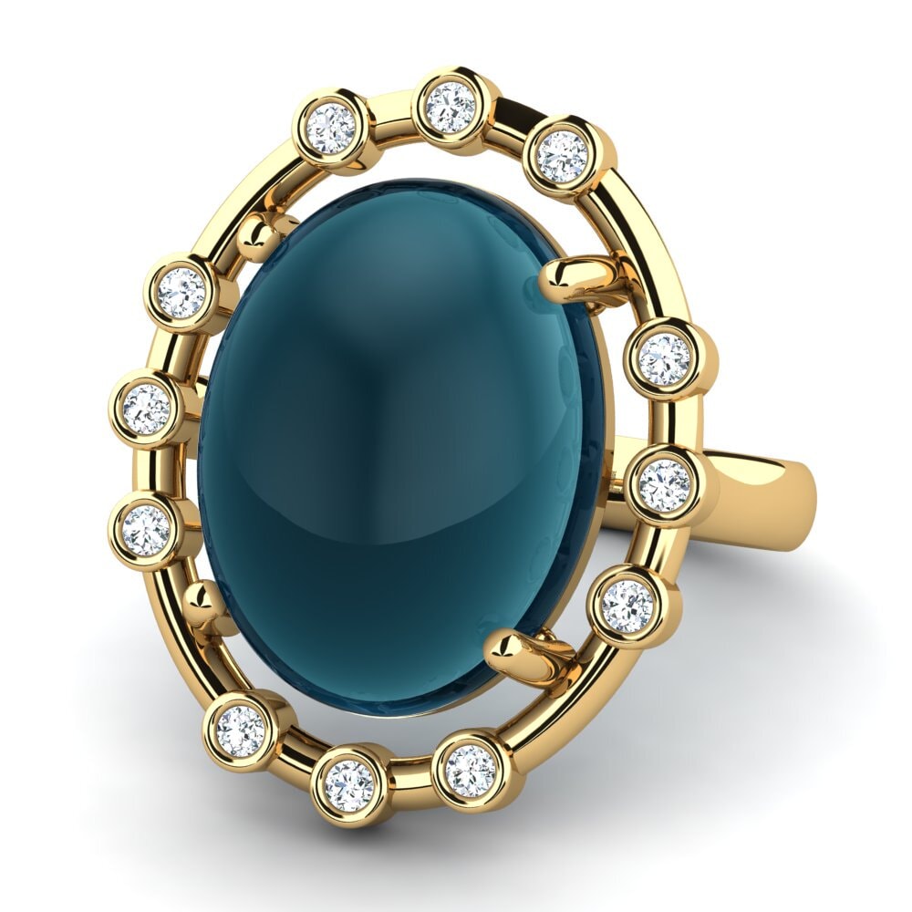 14K Geel Goud Cabochon Blauwe London Topaas Ringen Laurits