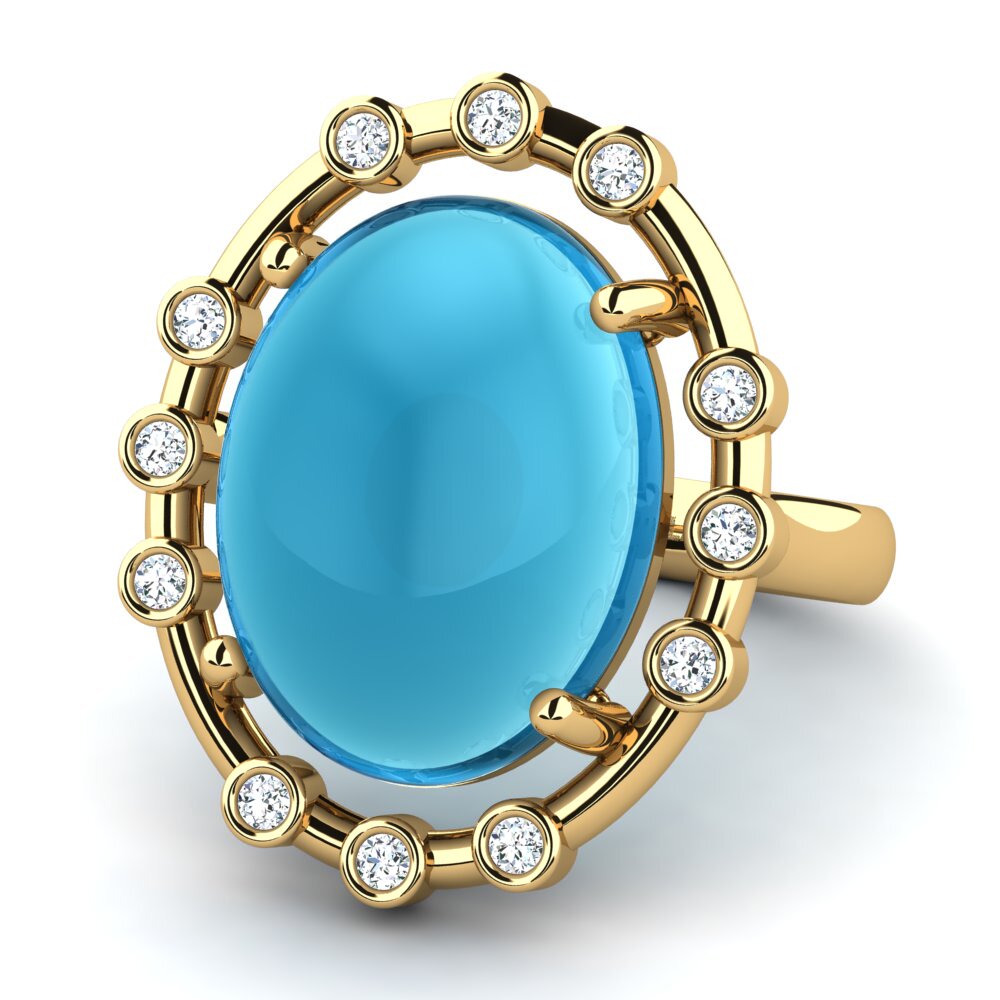 9k Oro Amarillo Topacio Azul Cabujón Anillo Laurits