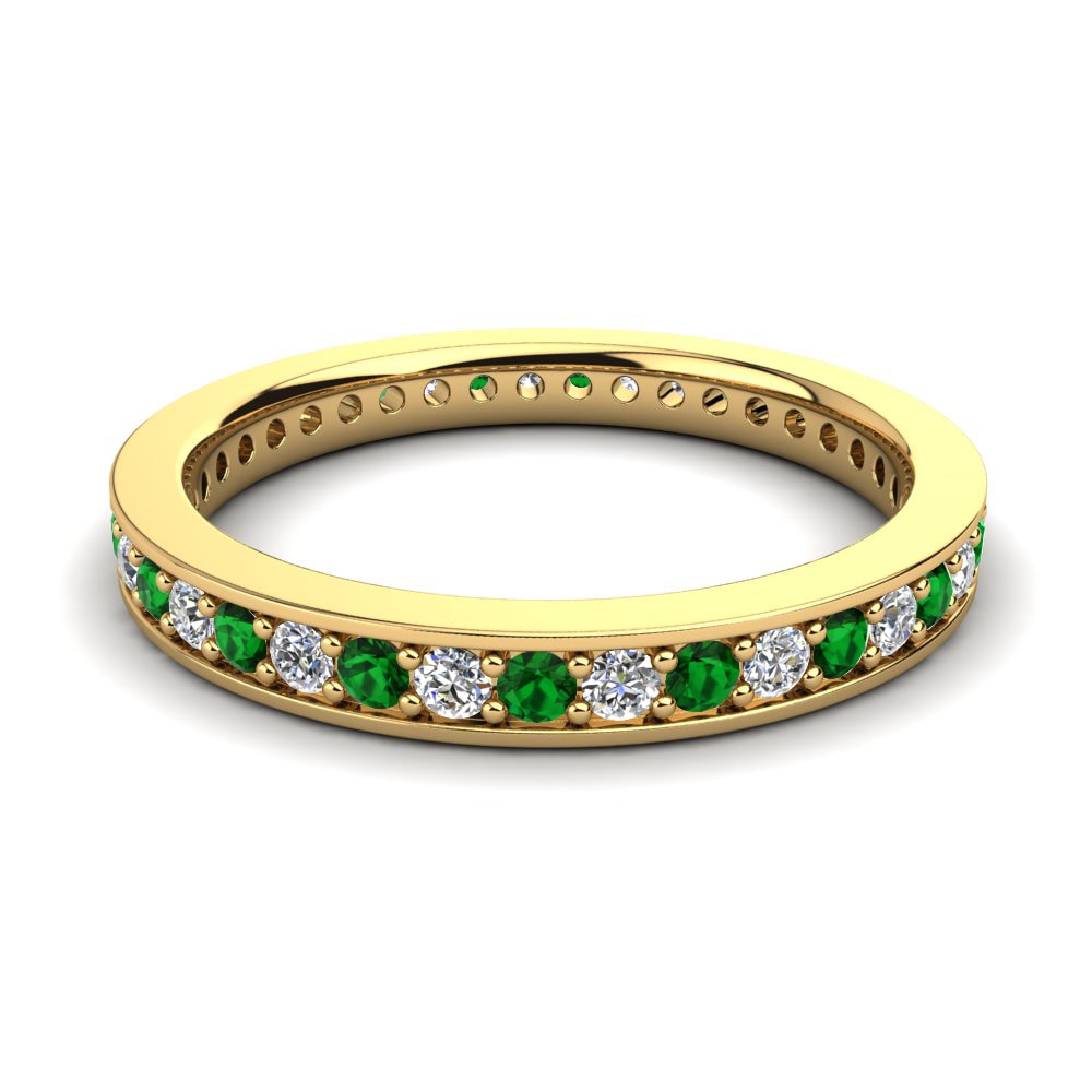 Bagues Or Jaune 18k Zircone Vert Éternité