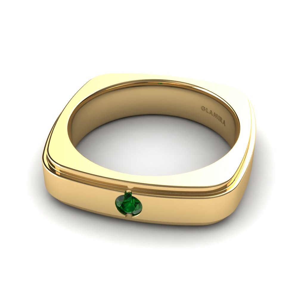 14k Oro Amarillo Circonita Verde Anillo de Hombre Relaxing Voyage