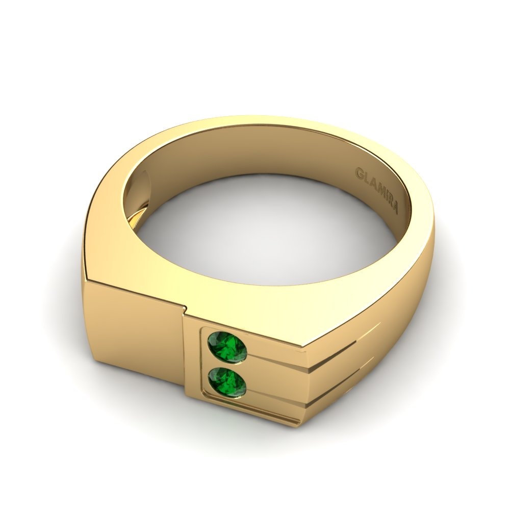14k Oro Amarillo Circonita Verde Anillo de Hombre Perfect Balance