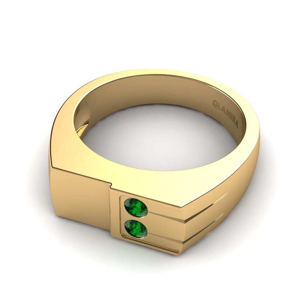 14k Oro Amarillo Esmeralda Anillo de Hombre Perfect Balance