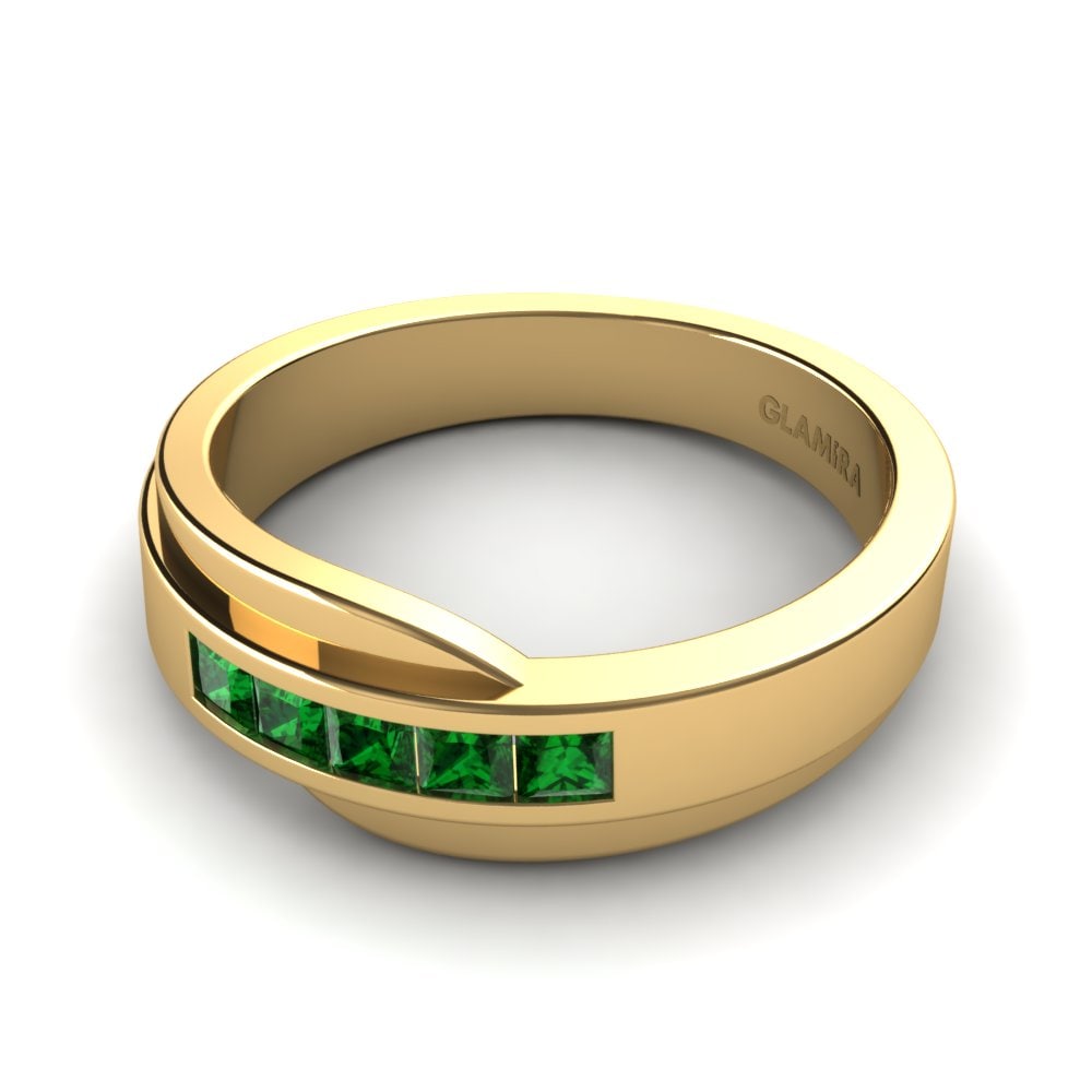 14k Oro Amarillo Circonita Verde Anillo de Hombre Magical Day