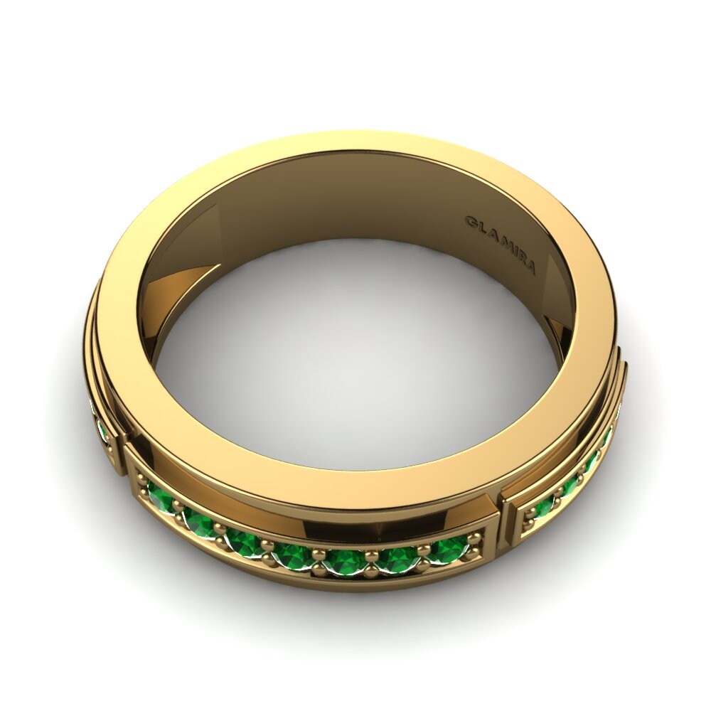 14k Oro Amarillo Circonita Verde Anillo de Hombre Final Round