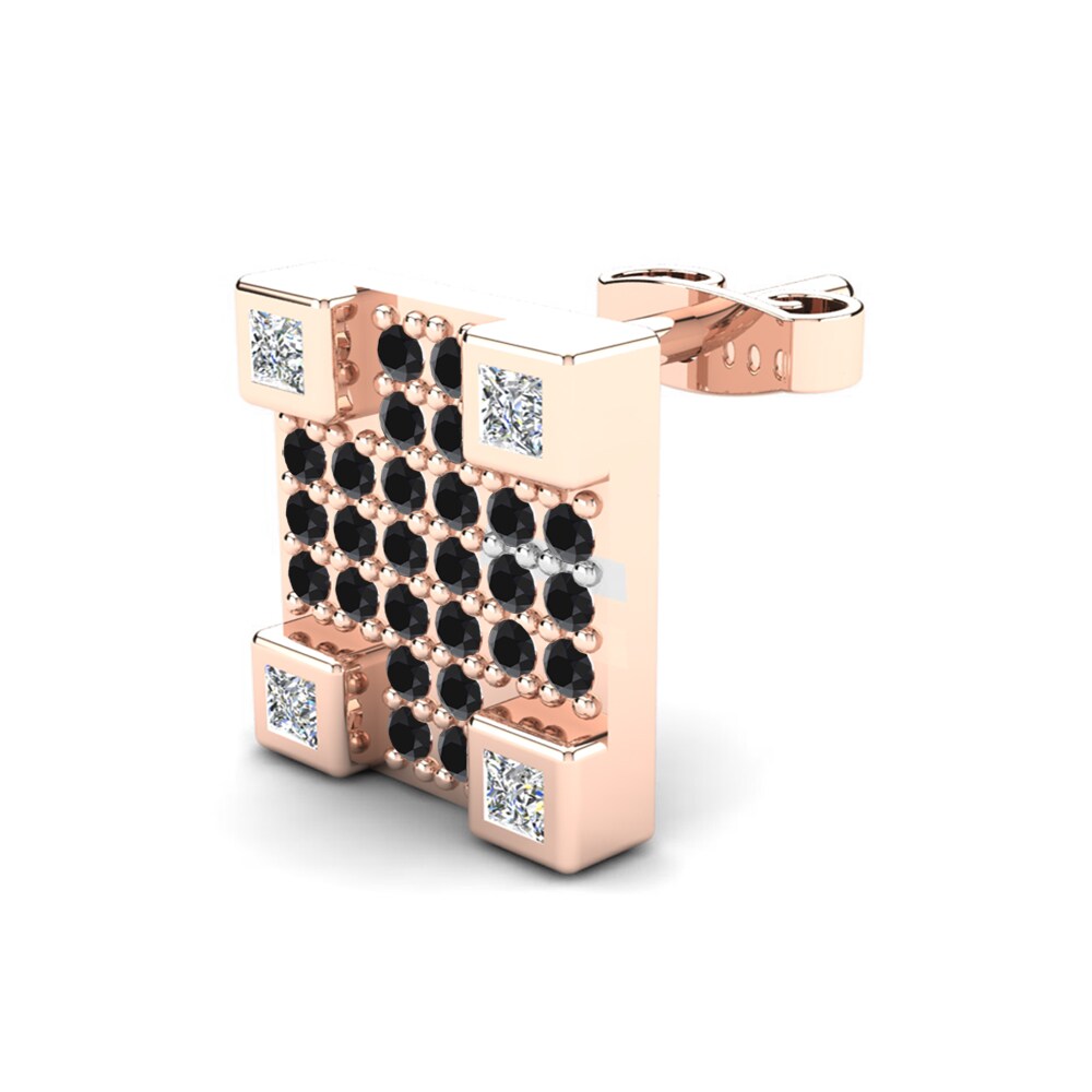 18ct Rose Gold Black Onyx Men's Earring Carbin