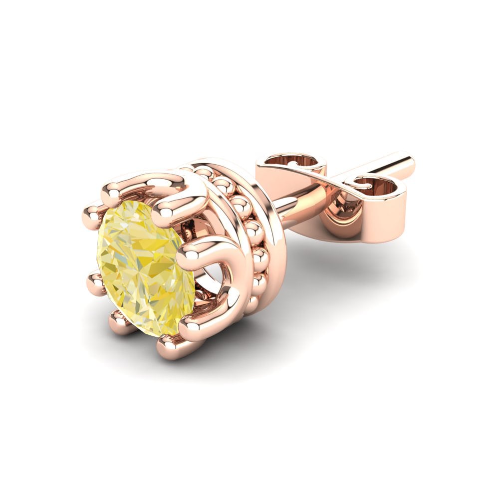 9ct Rose Gold Yellow Diamond Men's Earring Kmetov