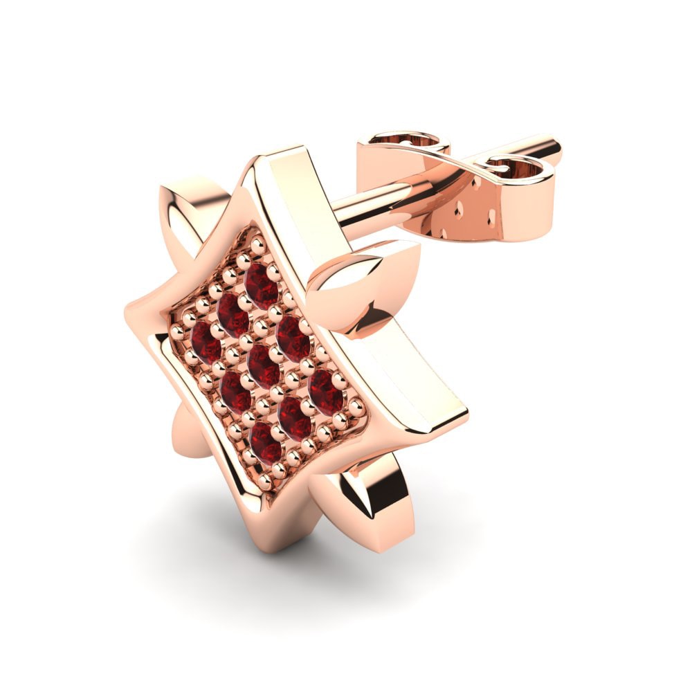 14k Oro Rosa Circonita Roja Pendiente para hombre Rusuma