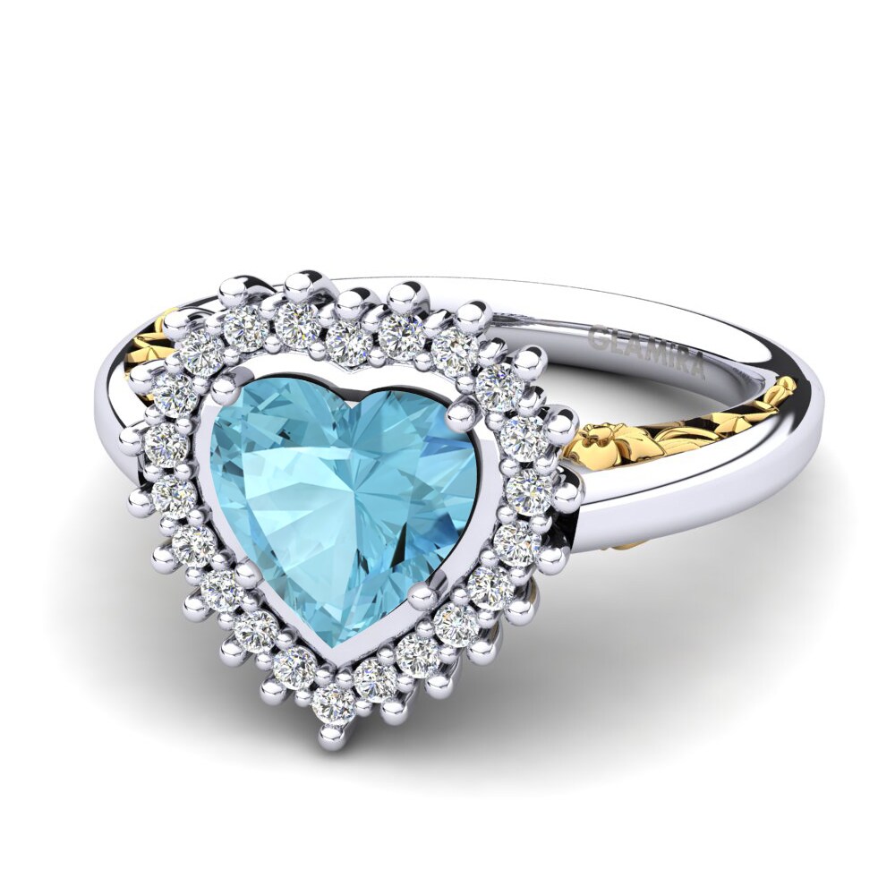 14ct White & Yellow Gold Aquamarine Women's Ring Machi