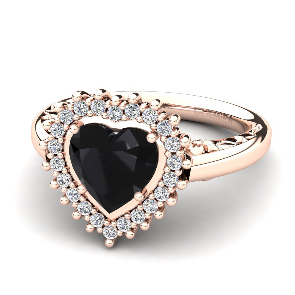 14ct Rose Gold Black Onyx Women's Ring Machi