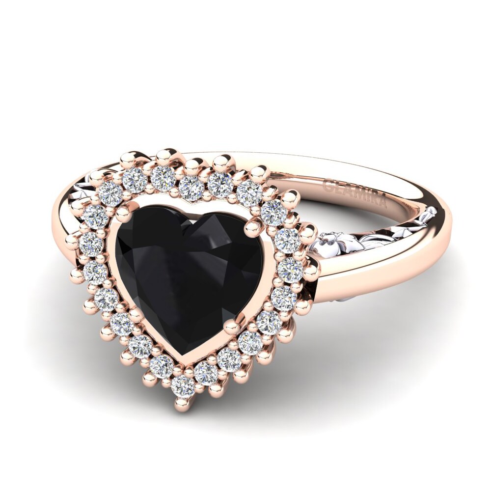 14ct Rose & White Gold Black Onyx Women's Ring Machi