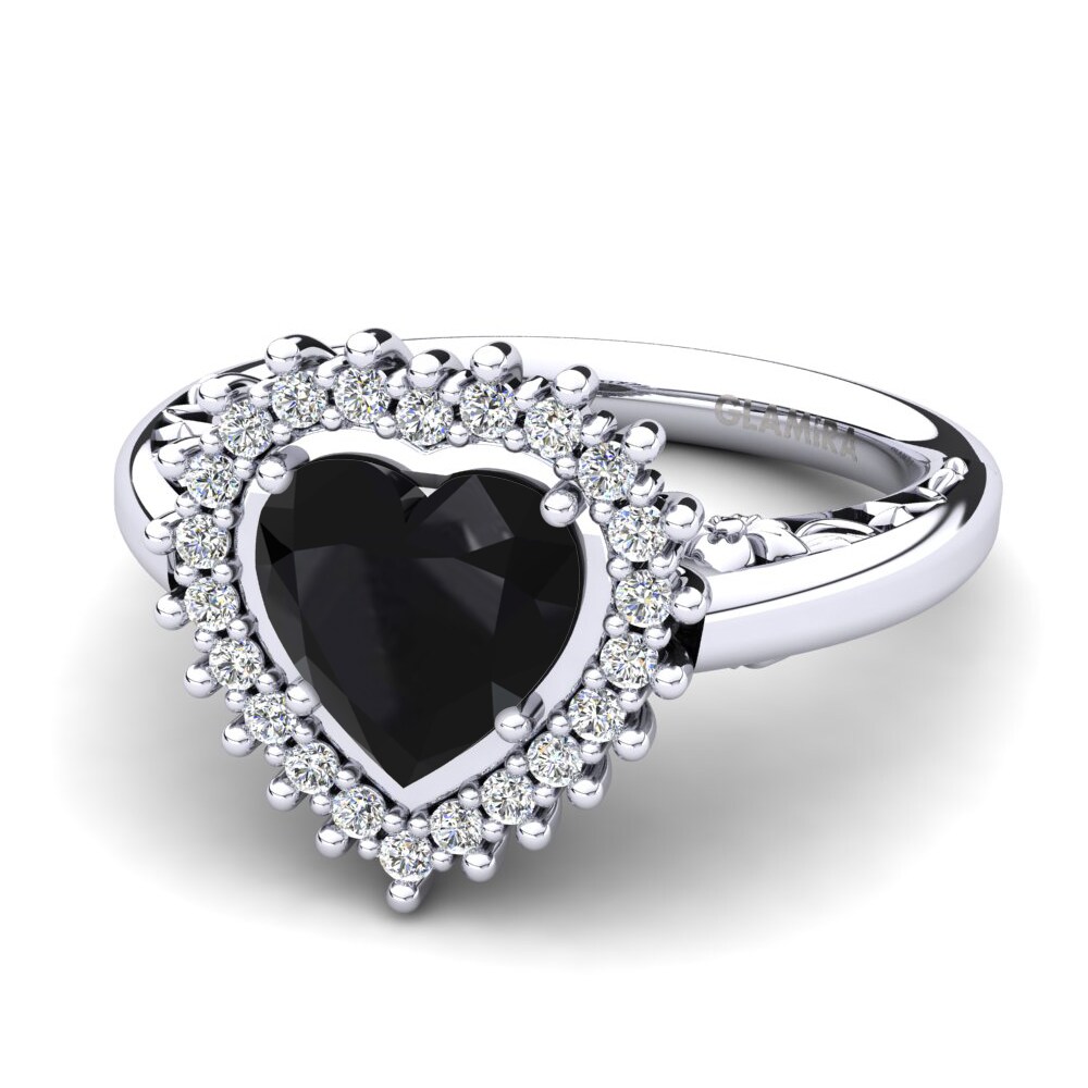 14ct White Gold Black Onyx Women's Ring Machi