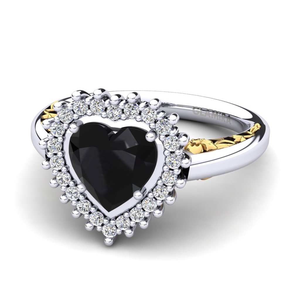 9ct White & Yellow Gold Black Onyx Women's Ring Machi