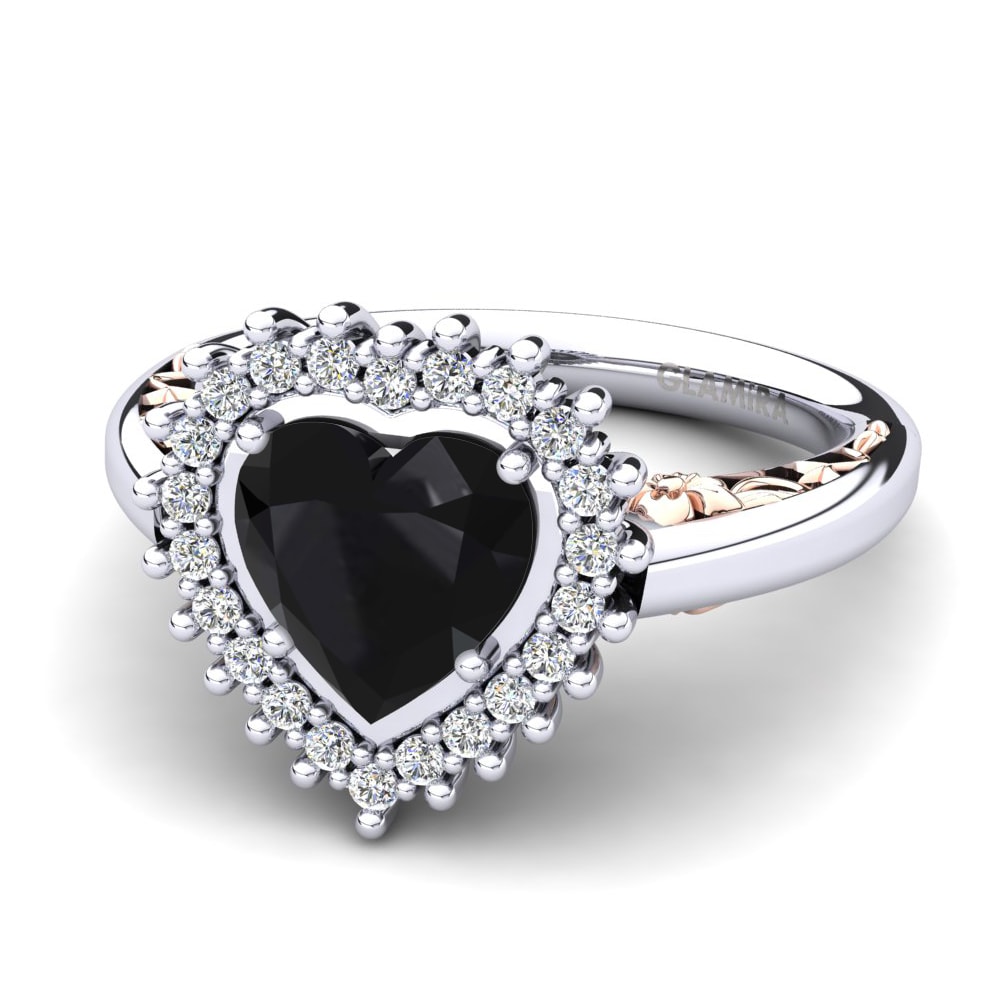 14ct White & Rose Gold Black Sapphire Women's Ring Machi