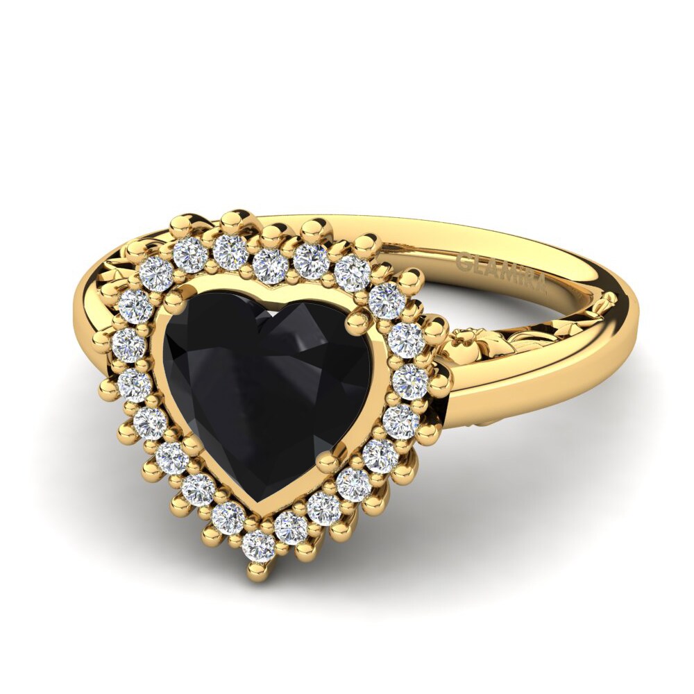 18ct Yellow & White Gold Black Diamond Women's Ring Machi