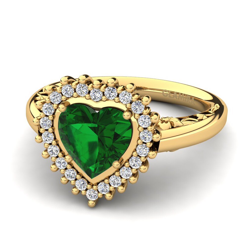 18ct Yellow & White Gold Emerald (Lab Created) Women's Ring Machi