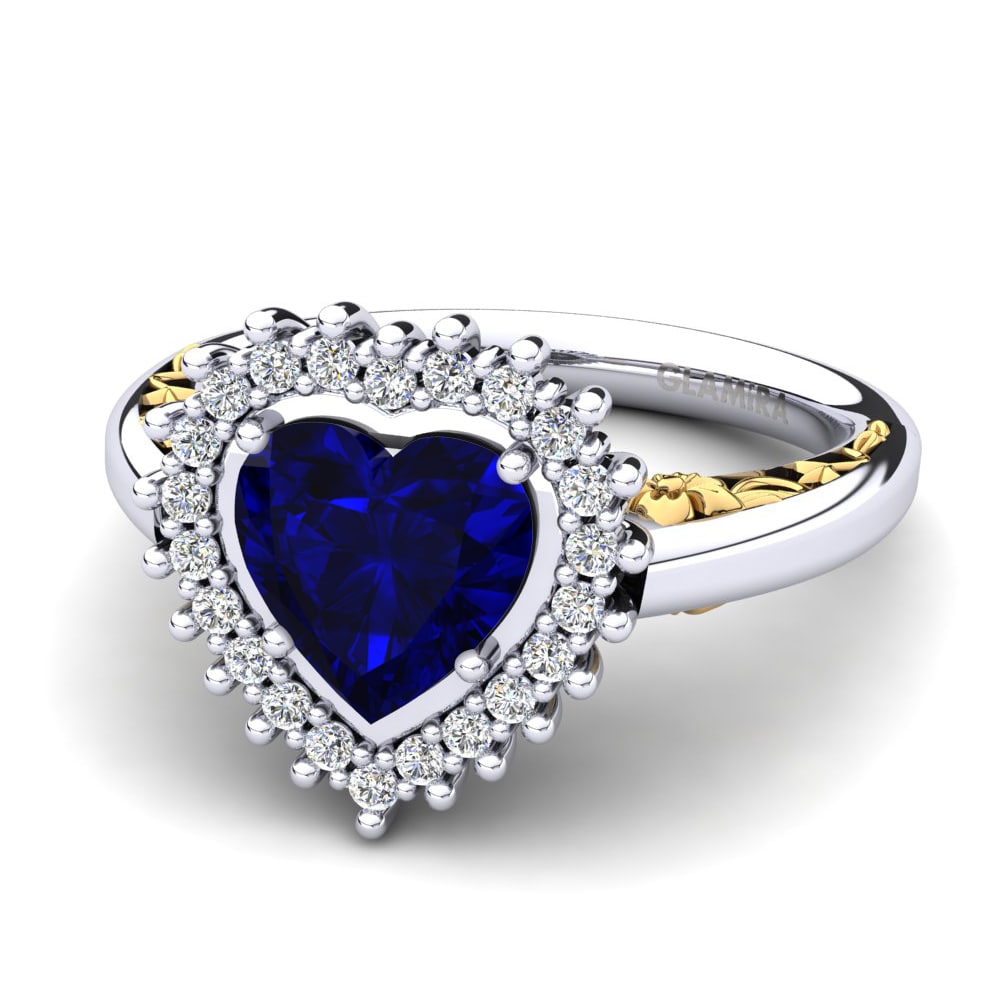 14ct White & Yellow Gold Dark Blue Zirconia Women's Ring Machi