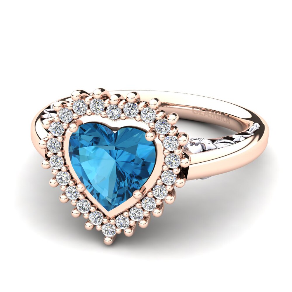 18ct Rose & White Gold Blue Topaz Women's Ring Machi
