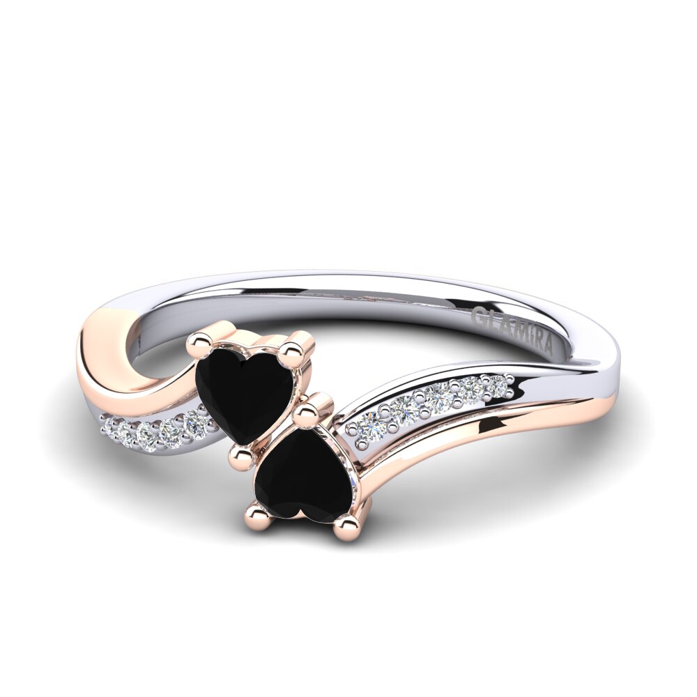 9ct White & Rose Gold Black Onyx Engagement Ring Masdevalia
