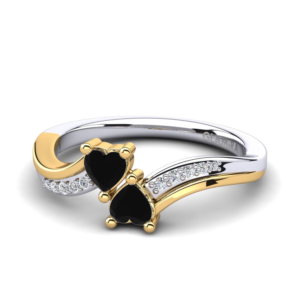 9ct White & Yellow Gold Black Onyx Engagement Ring Masdevalia