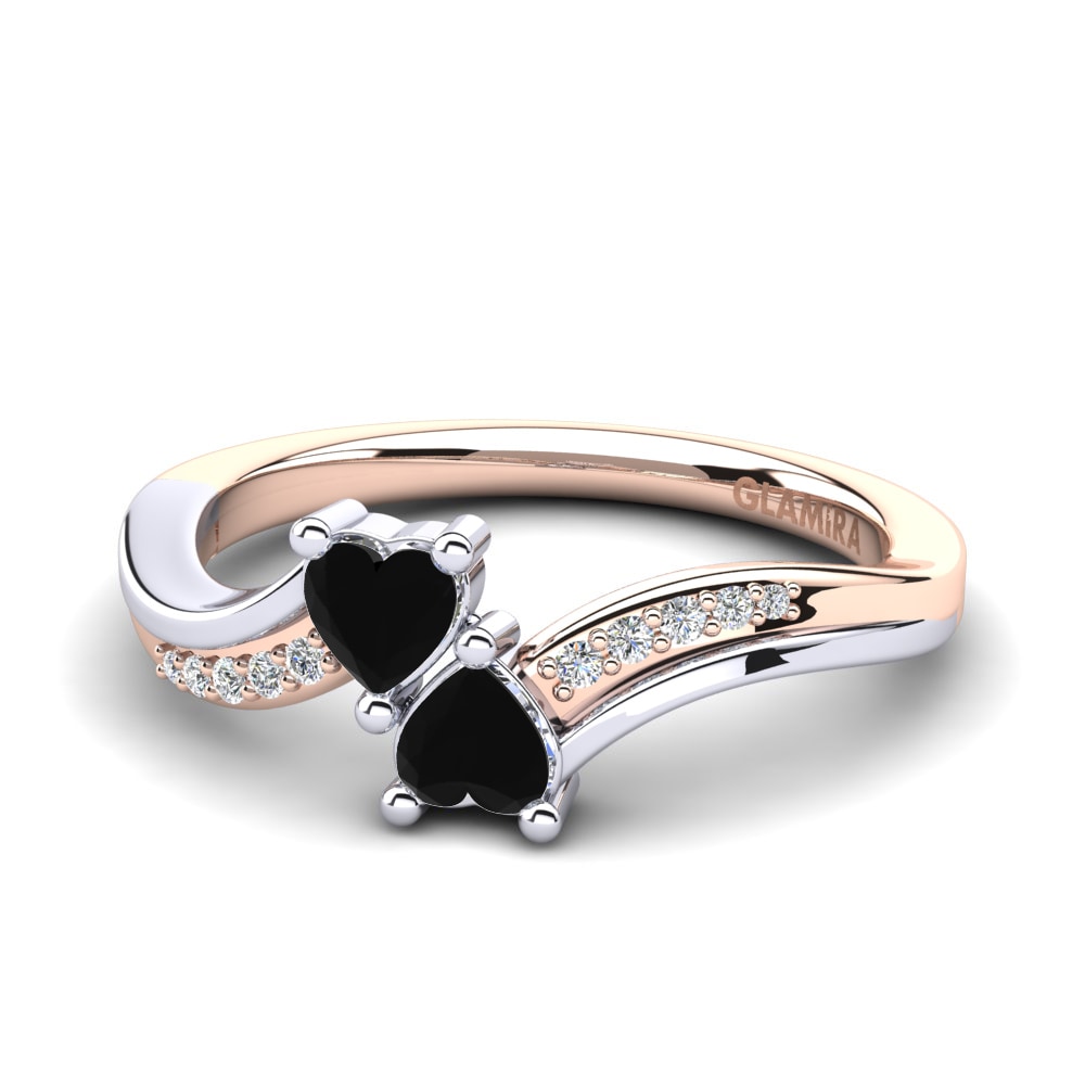 9ct Rose & White Gold Black Diamond Engagement Ring Masdevalia