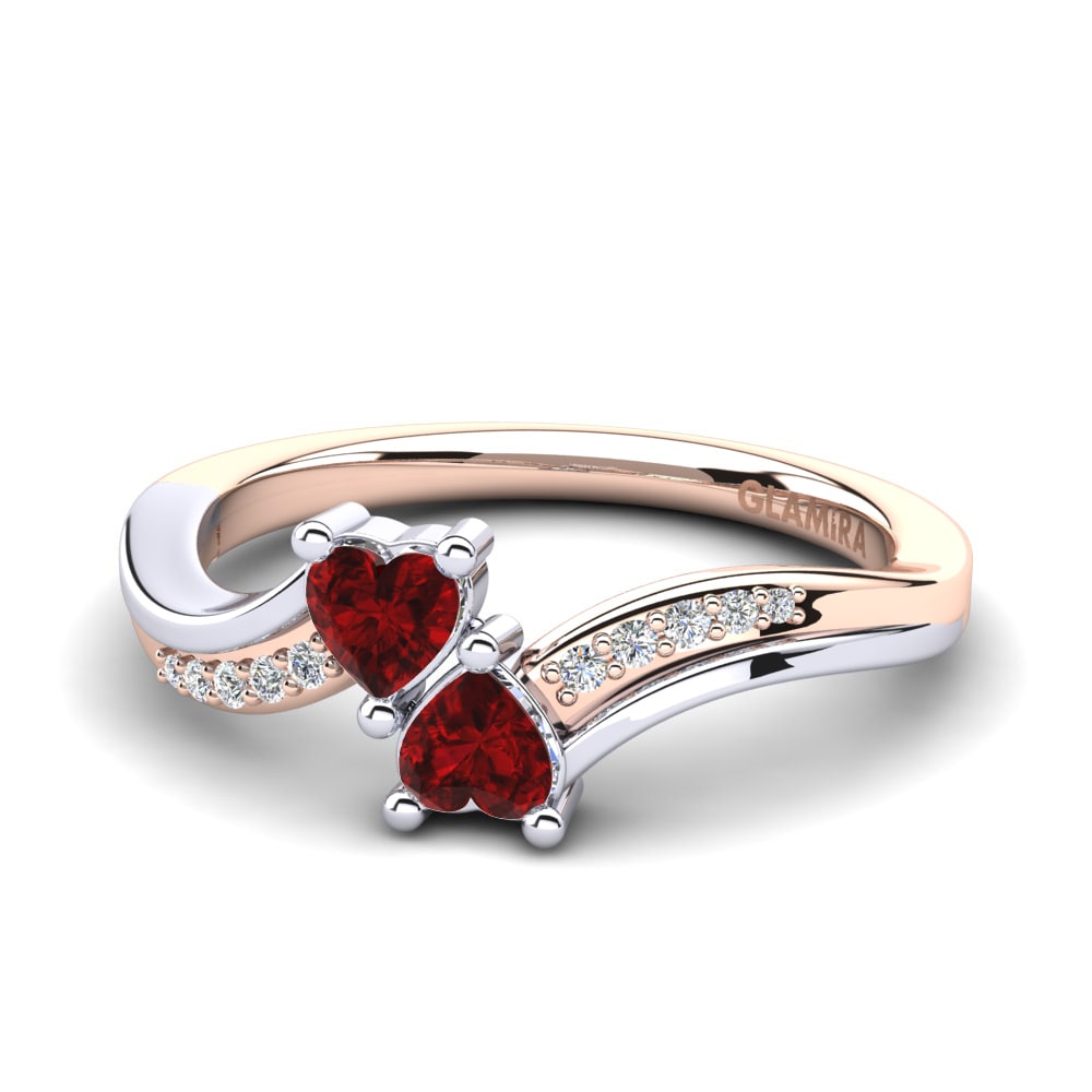 9ct Rose & White Gold Red Zirconia Engagement Ring Masdevalia