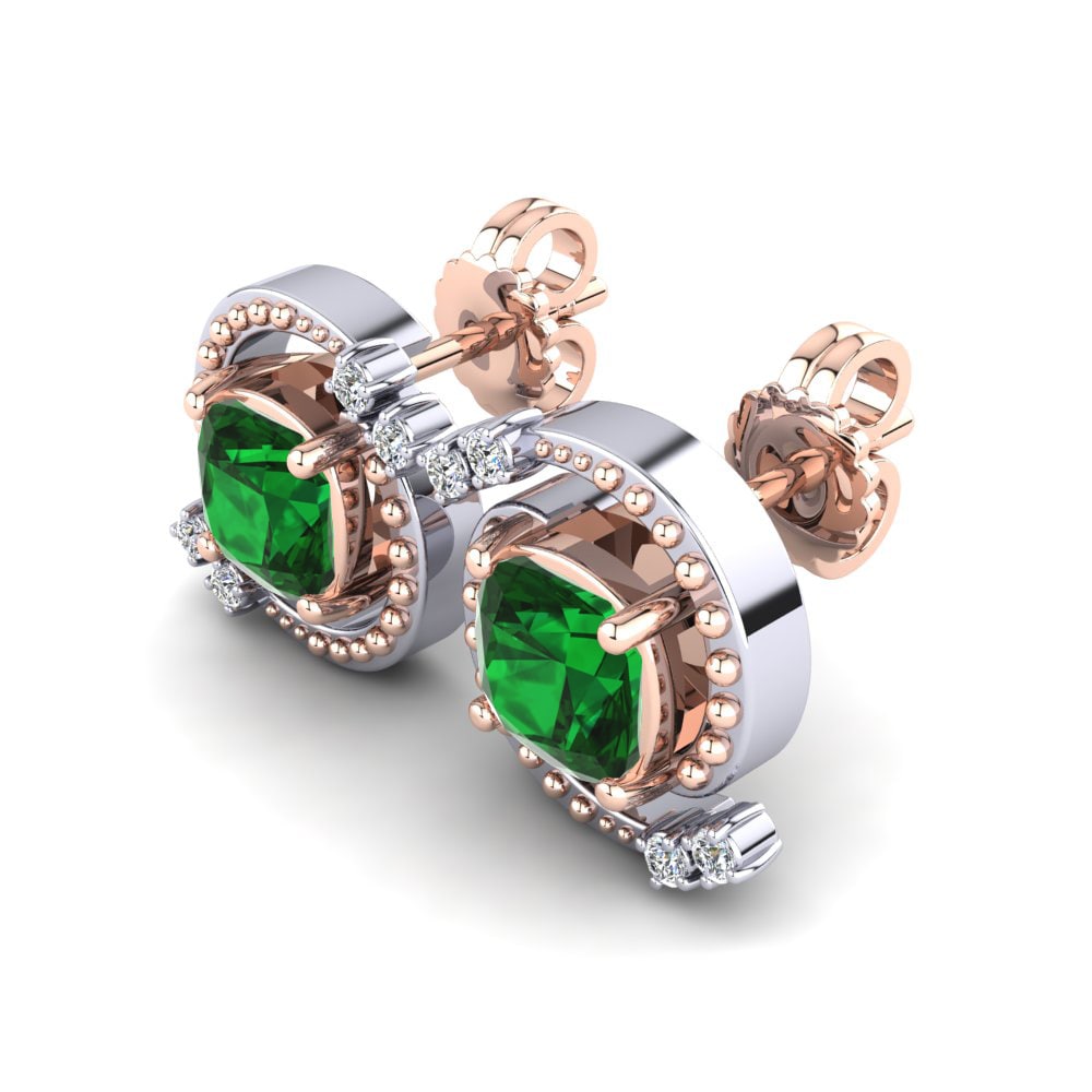 14ct White & Rose Gold Emerald (Lab Created) Women's Earring Mianette