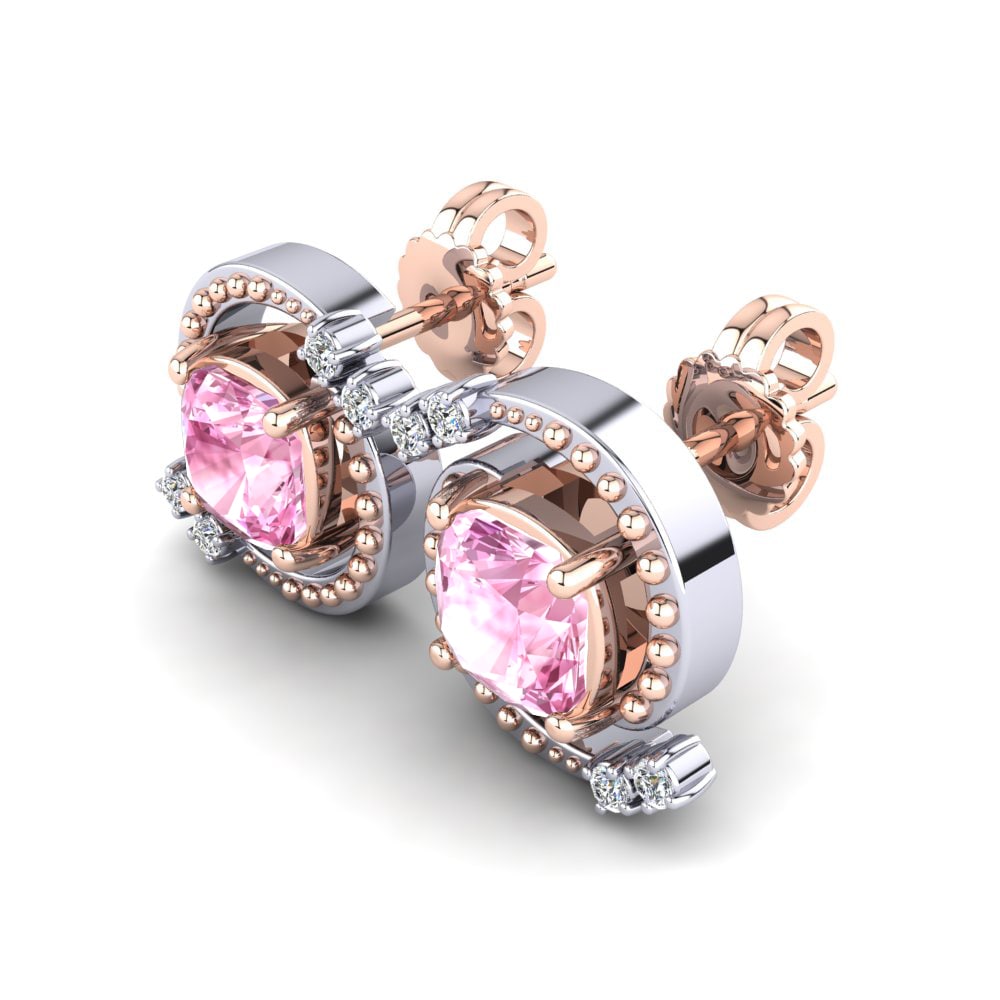 14k Oro Blanco & Rosa Zafiro Rosado Pendiente de mujer Mianette