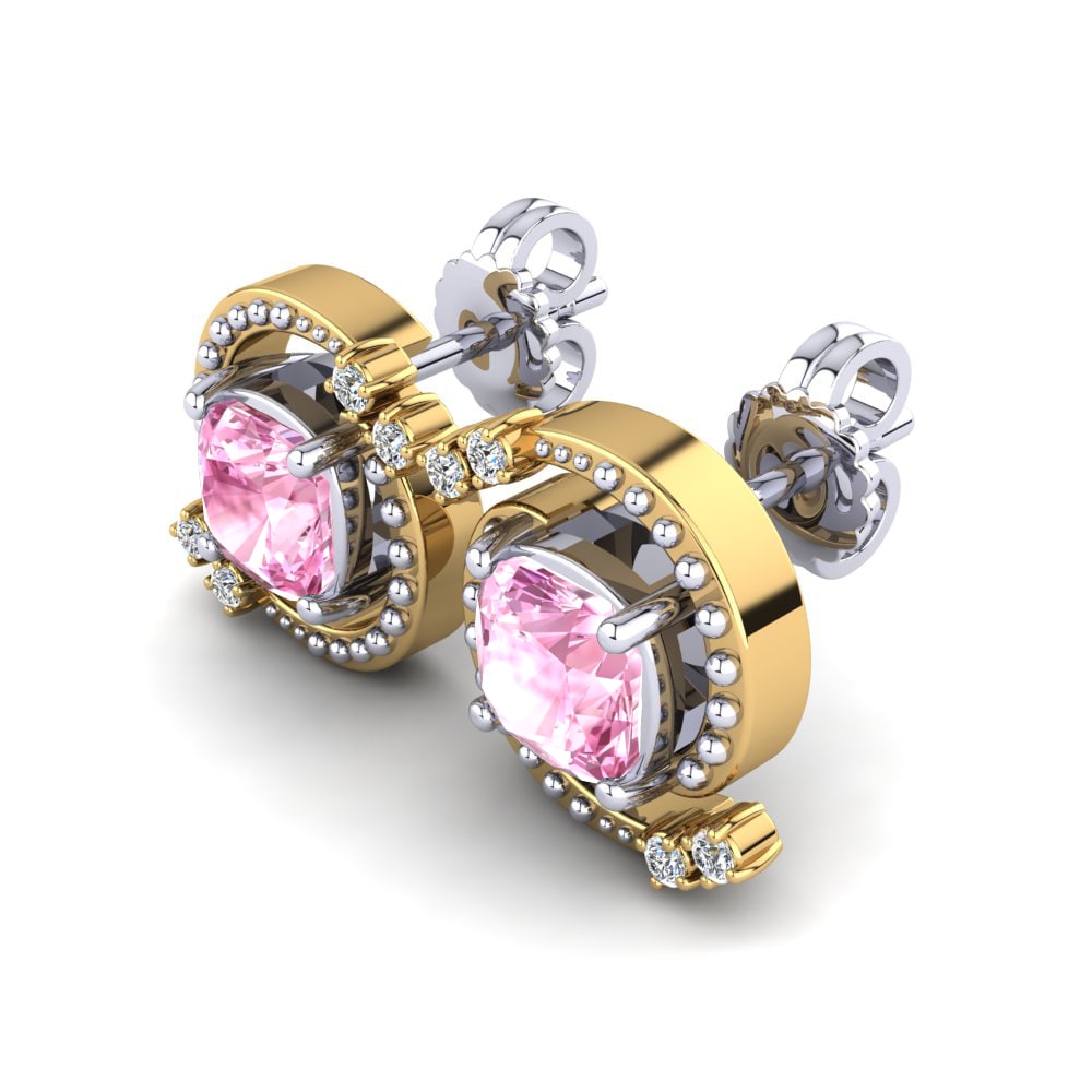 14k Oro Amarillo & Blanco Zafiro Rosado Pendiente de mujer Mianette