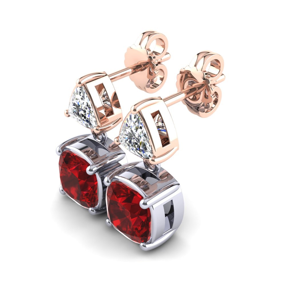 18k Oro Blanco & Rosa Rubí (Creado en laboratorio) Pendiente de mujer Muiris