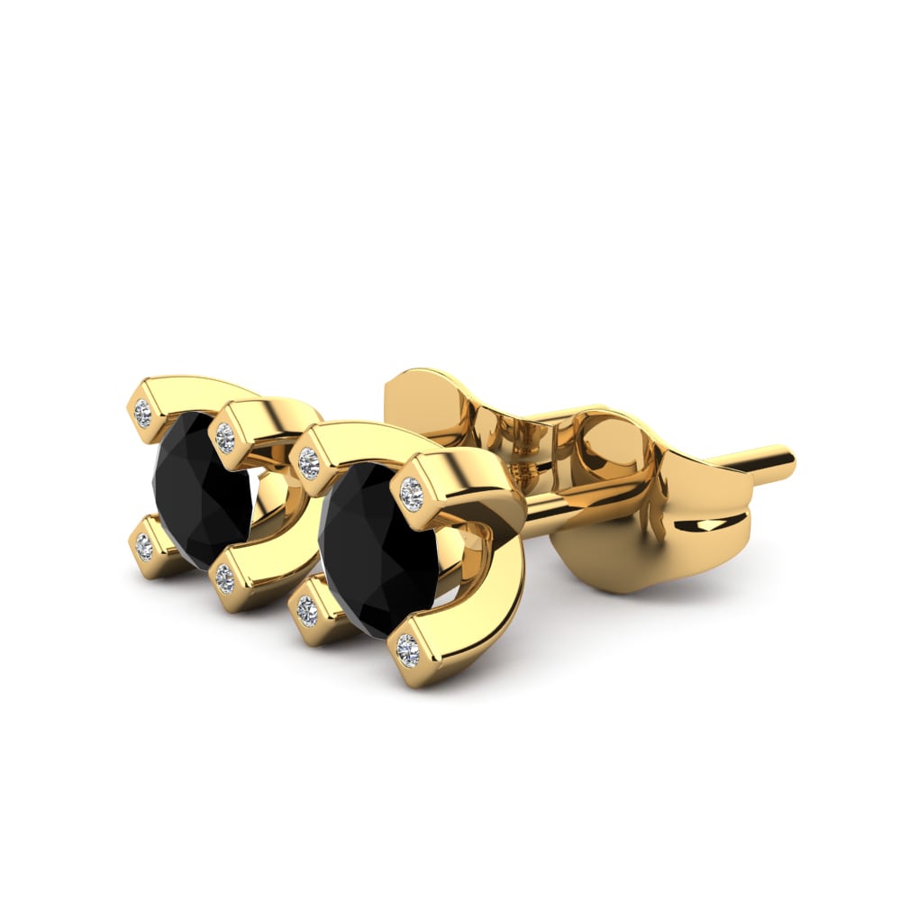 14ct Yellow Gold Black Diamond Women's Earring Anatola
