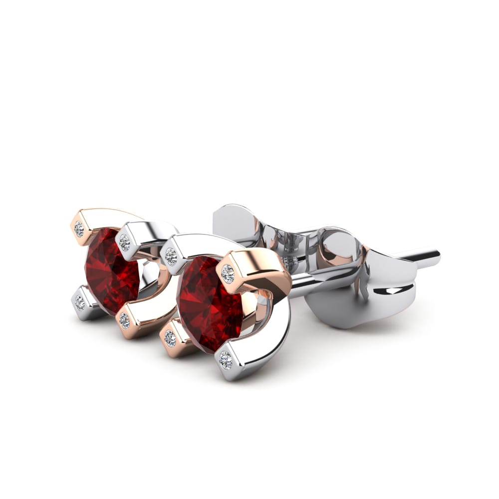 14K White & Rose Gold Red Zirconia Earring Anatola