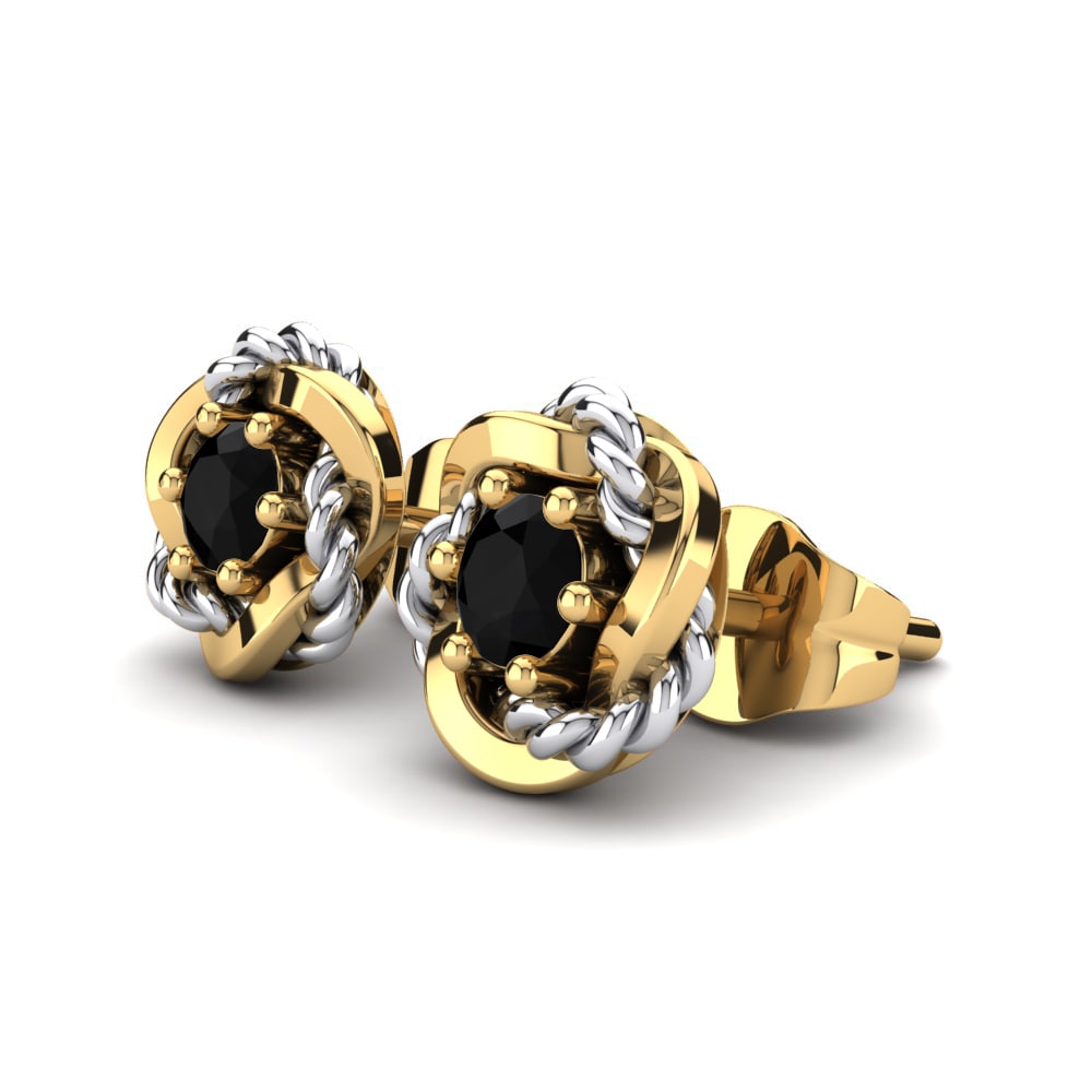 14ct Yellow / White Gold Black Diamond Women's Earring Passaros