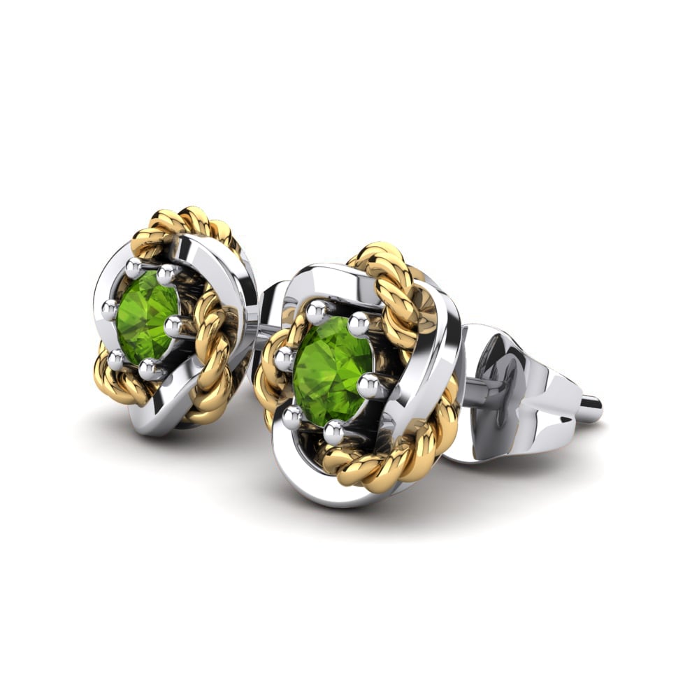 14k Oro Blanco & Amarillo Peridoto Pendiente de mujer Passaros