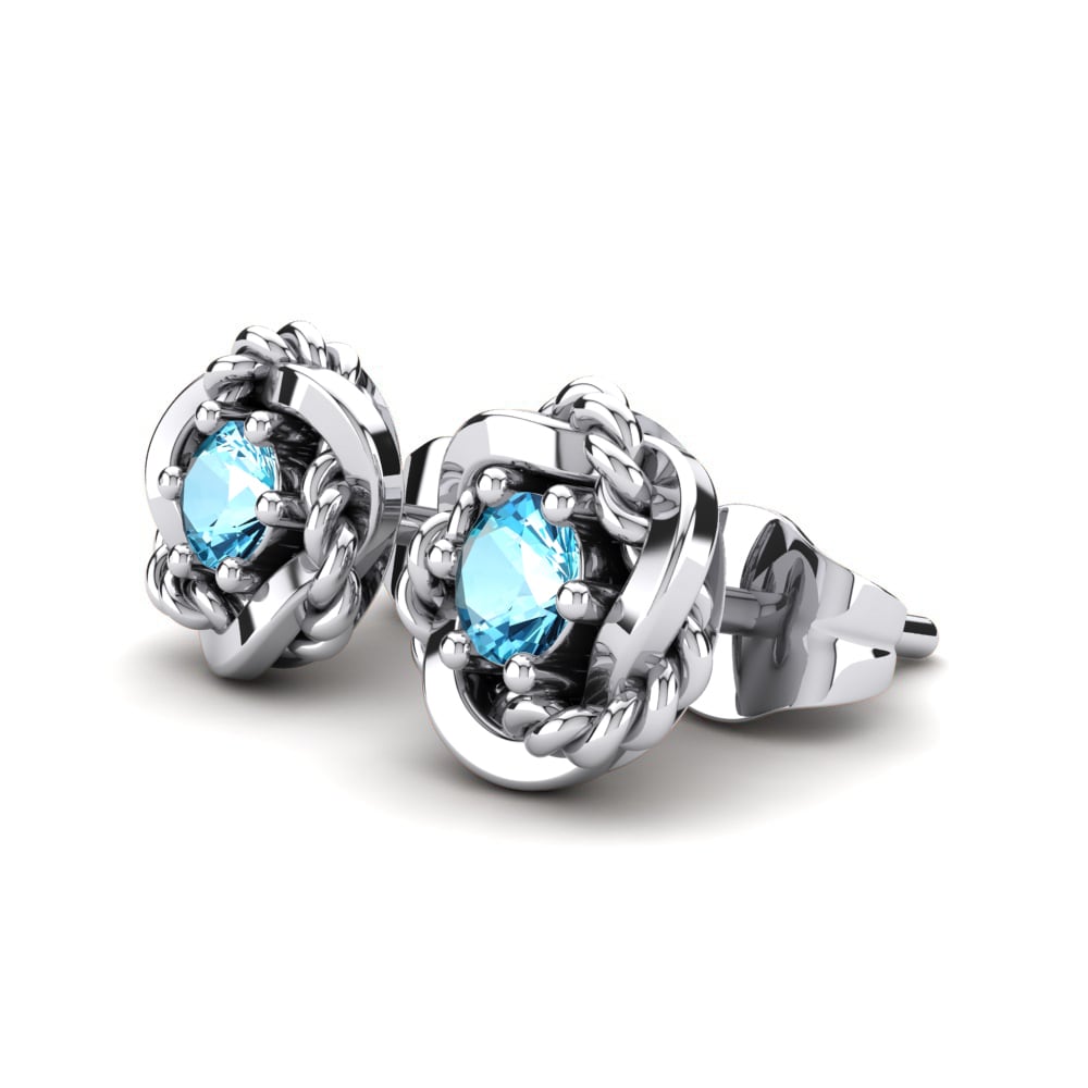 14k Oro Blanco Topacio azul Pendiente de mujer Passaros