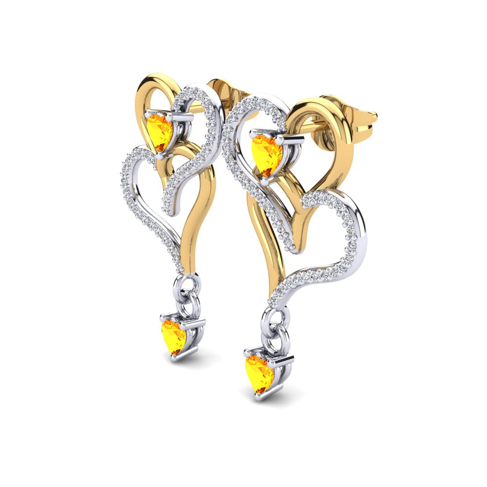 14ct Yellow & White Gold Citrine Women's Earring Pegai