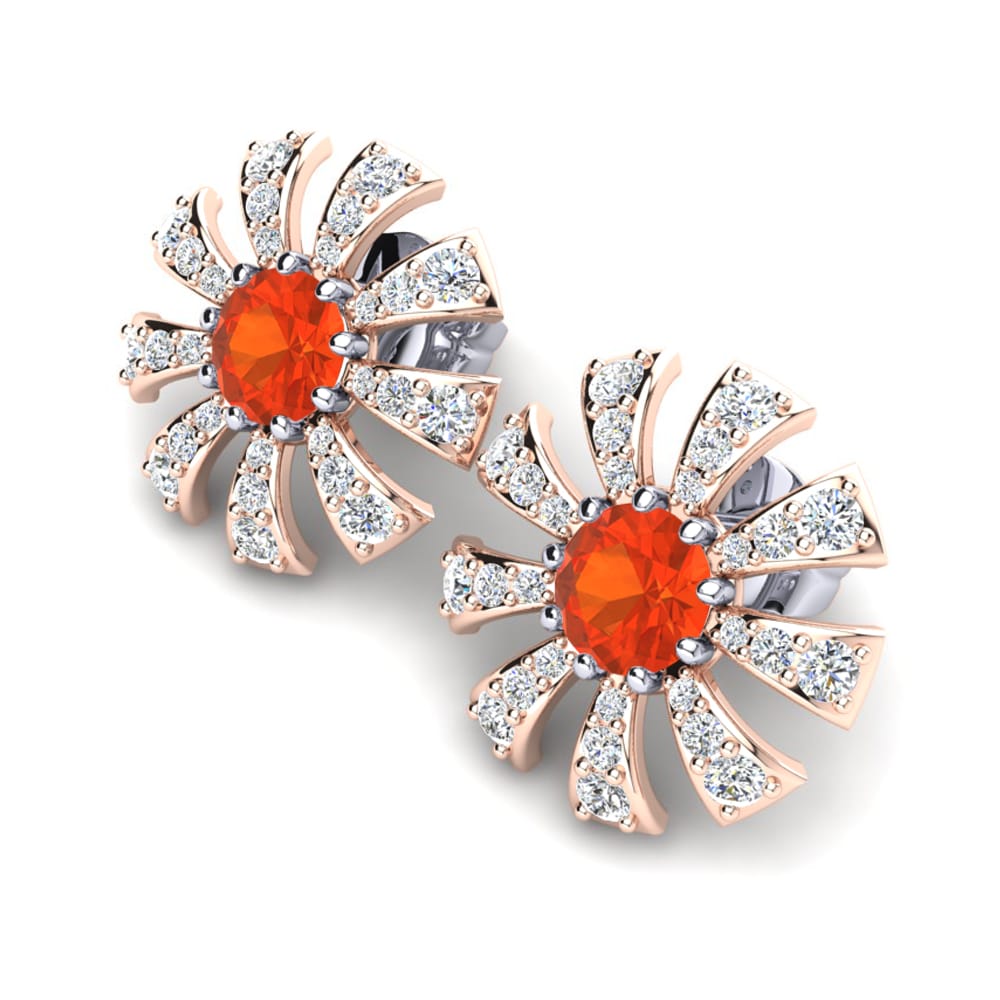 14ct Rose & White Gold Fire Opal Women's Earring Santaron