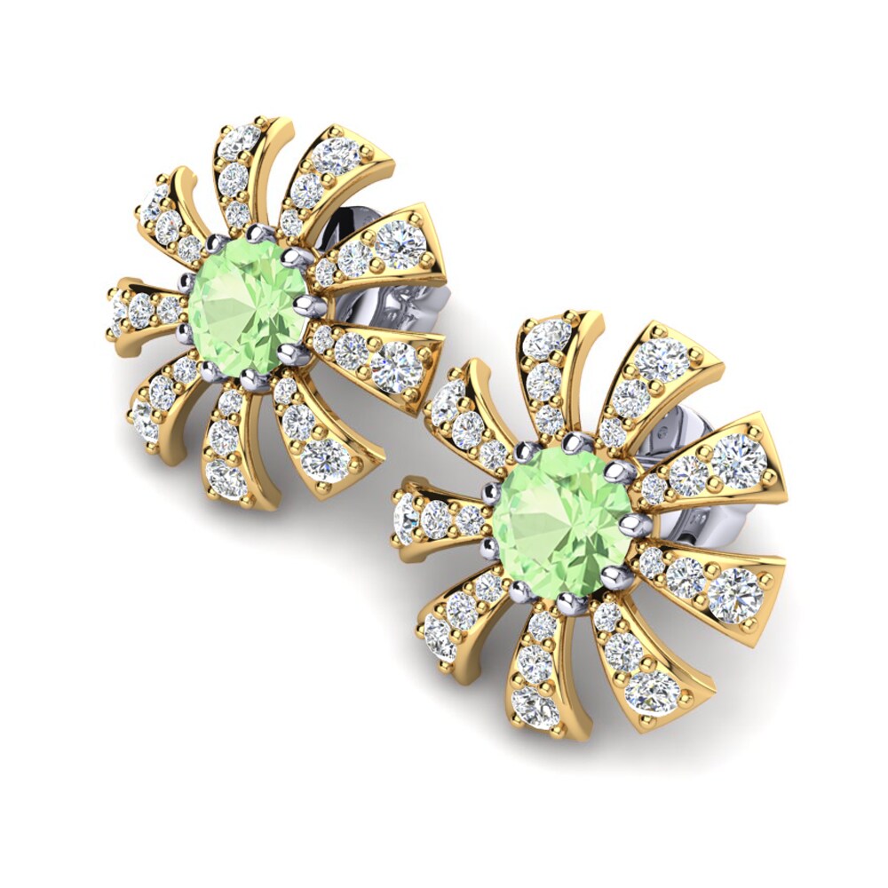 14ct Yellow & White Gold Green Amethyst Women's Earring Santaron