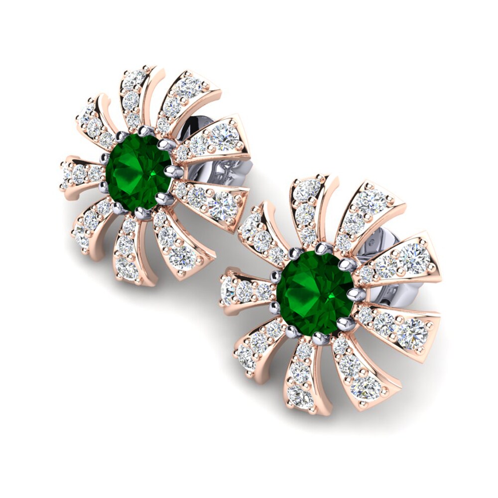 14k Oro Rosa & Blanco Esmeralda (creada en laboratorio) Pendiente de mujer Santaron