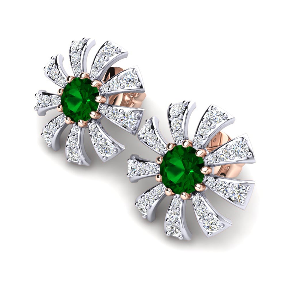 14ct White & Rose Gold Emerald (Lab Created) Women's Earring Santaron