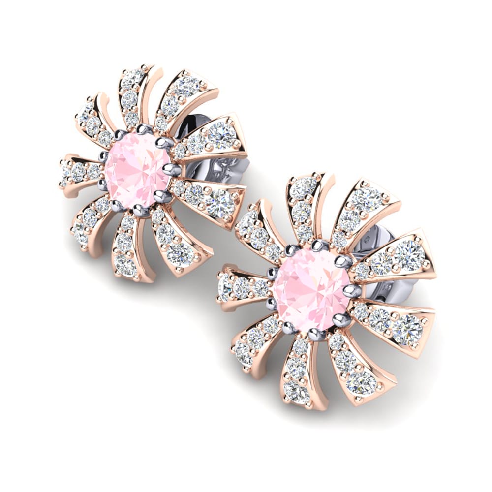 9k Oro Rosa & Blanco Cuarzo rosa Pendiente de mujer Santaron