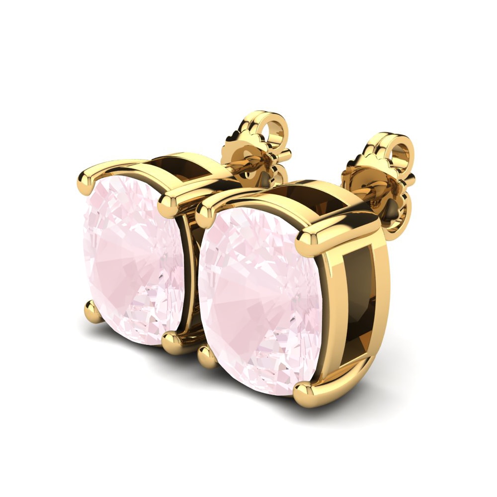 18k Oro Amarillo Cuarzo rosa Pendiente de mujer Nahalia 12x10 mm