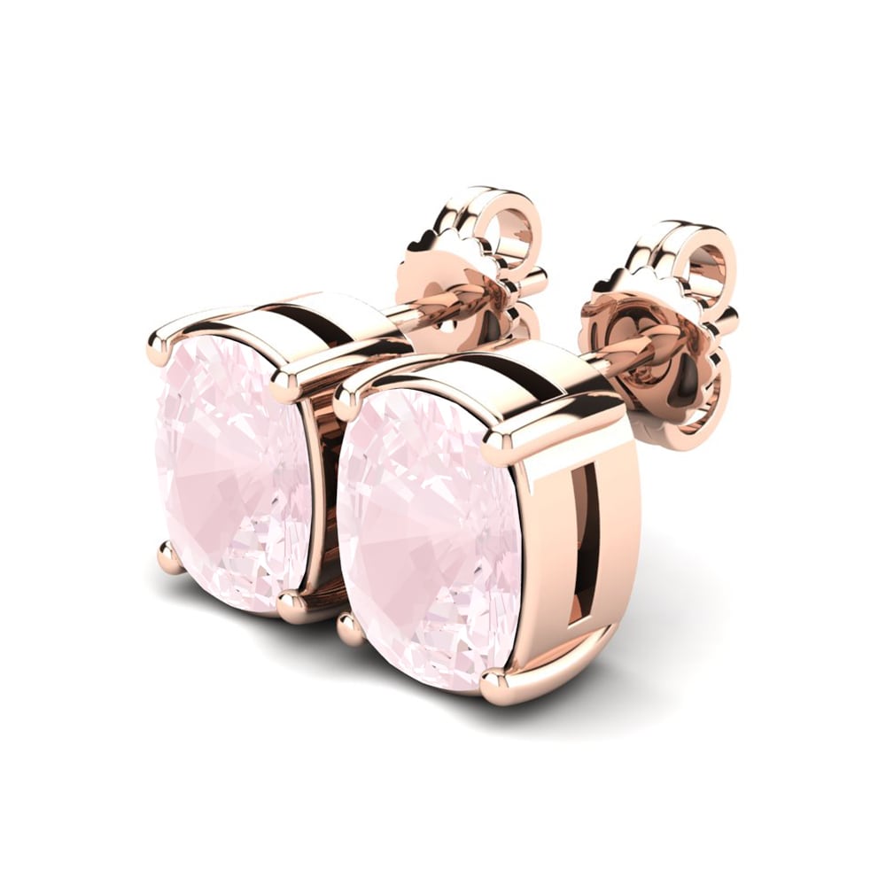 18k Oro Rosa Cuarzo rosa Pendiente de mujer Nahalia 9x7 mm