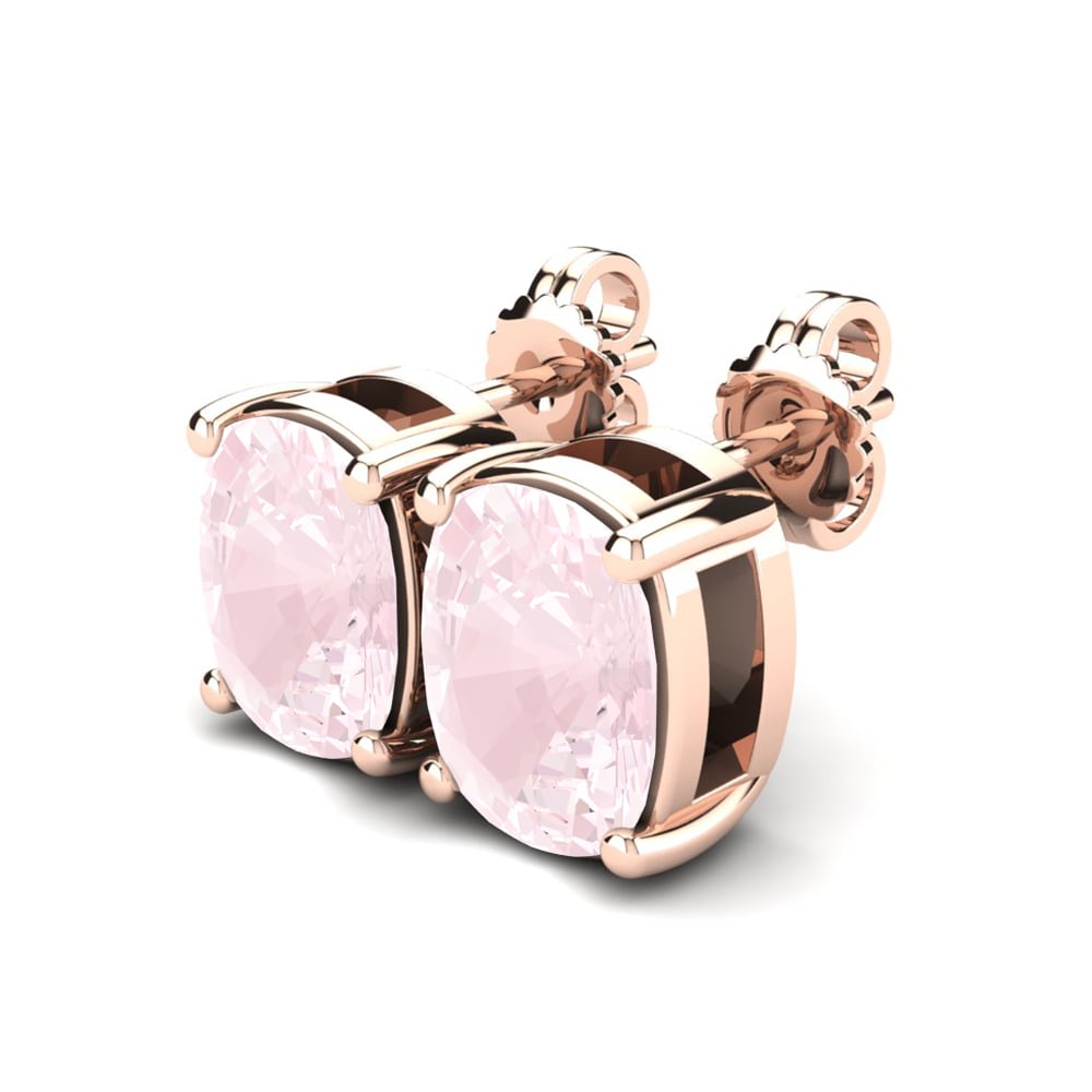 18k Oro Rosa Cuarzo rosa Pendiente de mujer Nahalia 10x8 mm