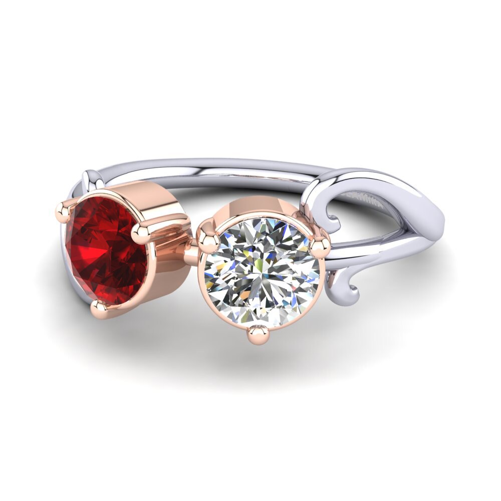 14k Oro Blanco & Rosa Rubí (Creado en laboratorio) Anillo Olivett