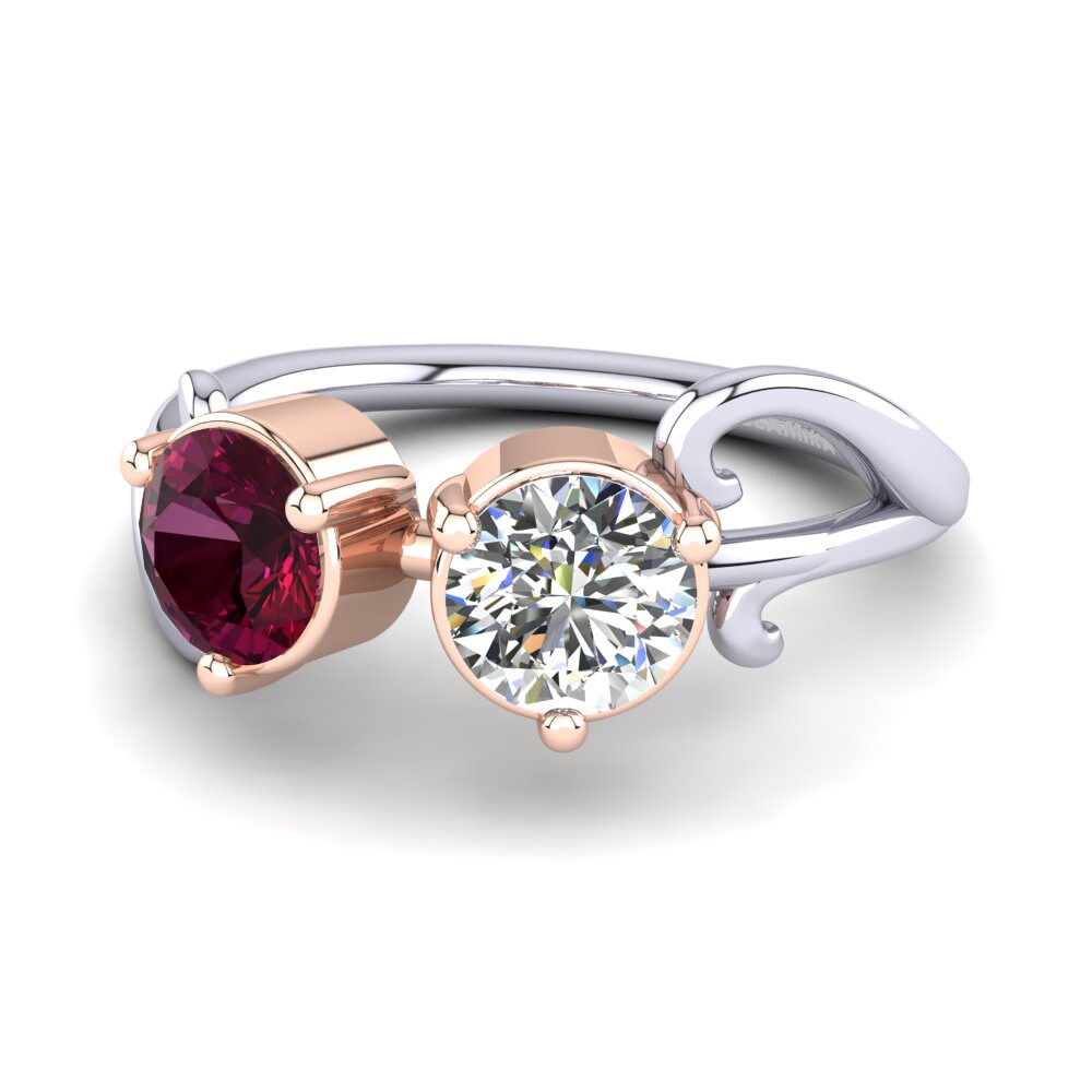 14k Oro Blanco & Rosa Granate Rhodolite Anillo Olivett