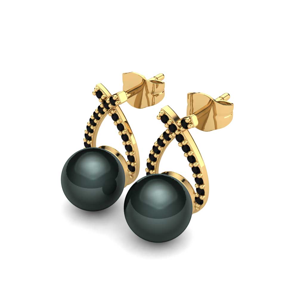 14ct Yellow Gold Black Onyx Women's Earring Ammi Ø8 mm