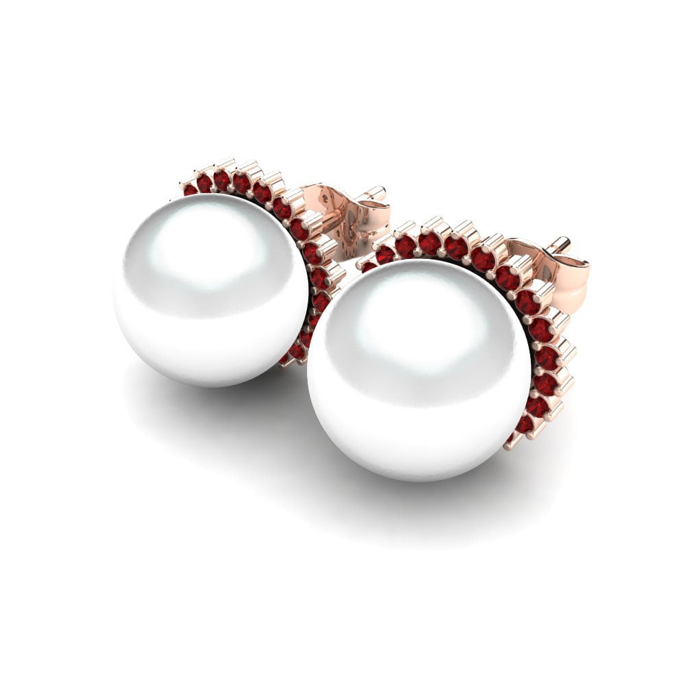 14k Oro Rosa Circonita Roja Pendiente de mujer Blanch Ø10 mm