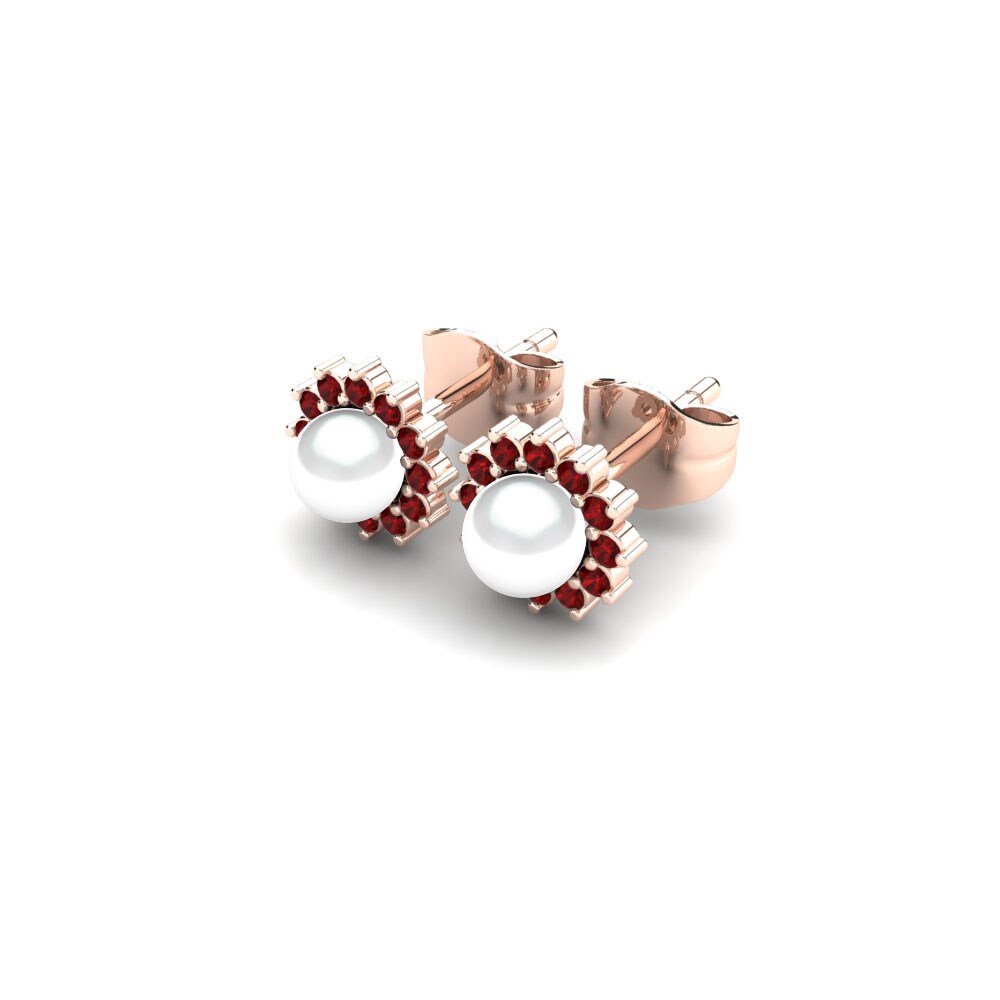 14k Oro Rosa Circonita Roja Pendiente de mujer Blanch Ø4 mm