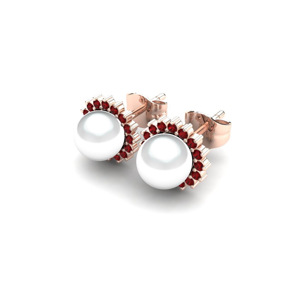 14k Oro Rosa Circonita Roja Pendiente de mujer Blanch