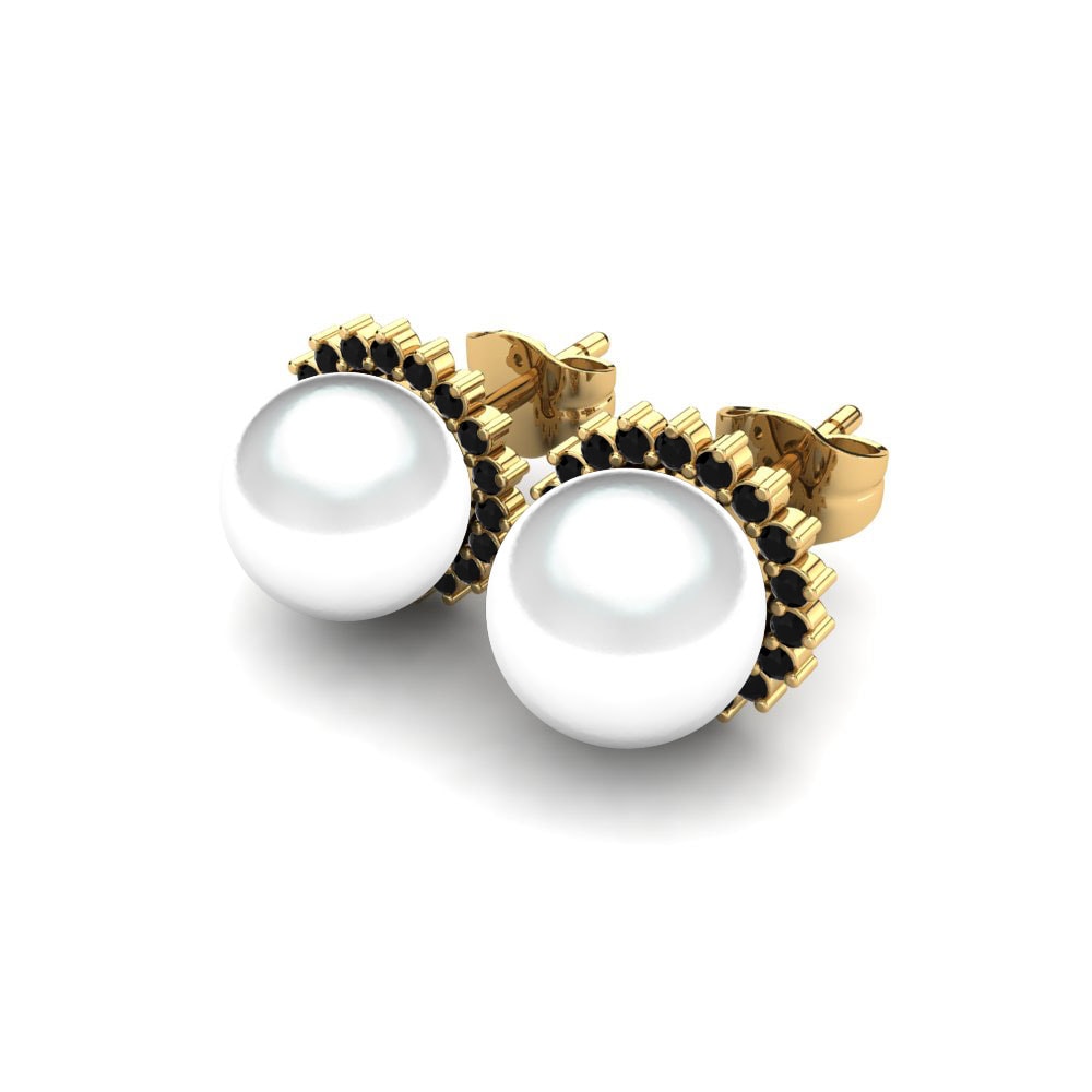 14ct Yellow Gold Black Onyx Women's Earring Blanch Ø8 mm